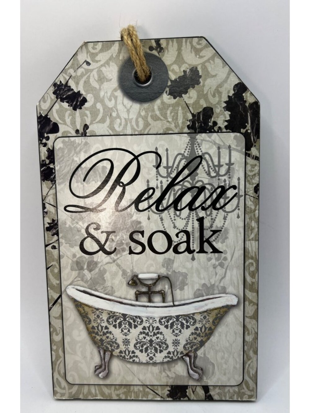 Wooden Bathroom Sign Relax And Soak With Rope Hanger